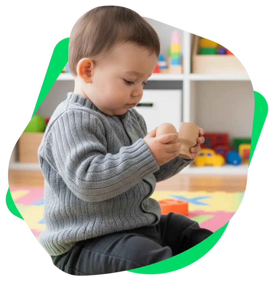 Bebé explorando materiales Montessori
